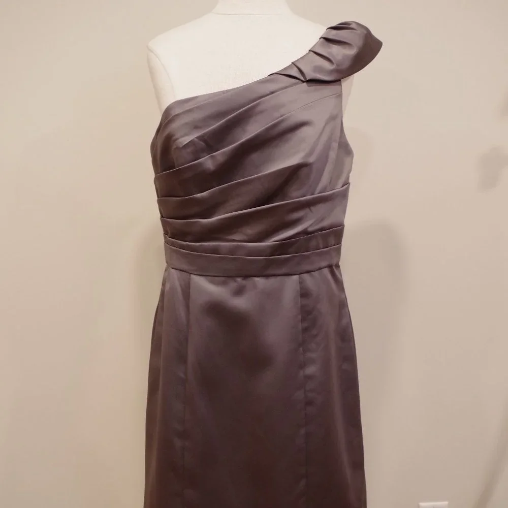 Alfred Angelo 1 Shoulder Charcoal Satin  Dress NEW- Sz. 12 - Picture 4 of 13